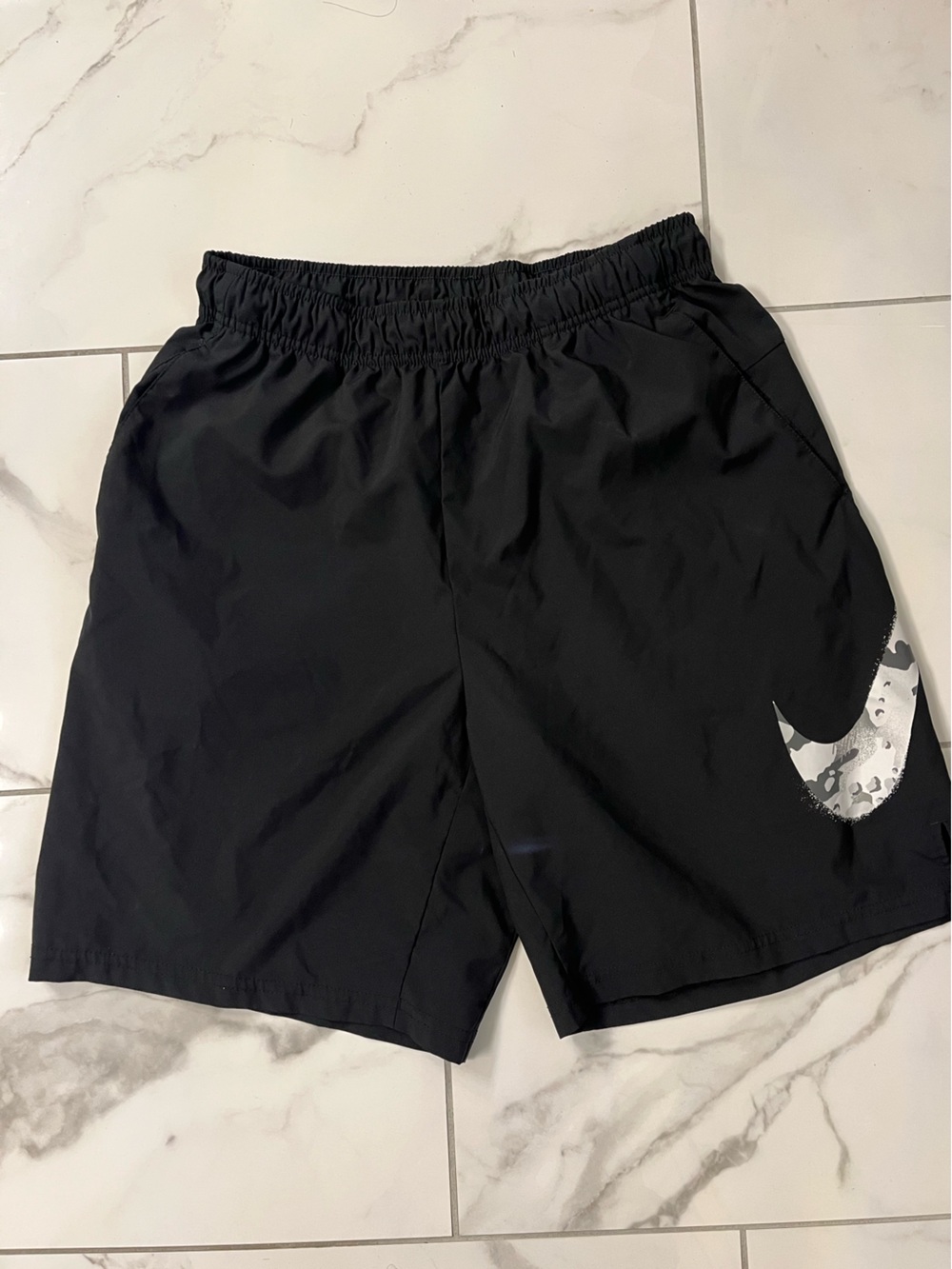 Nike Men’s Black Athletic Shorts with Grey Swoosh
